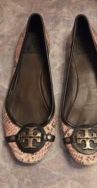 Tory Burch Snake-Print Leather Ballet Flats